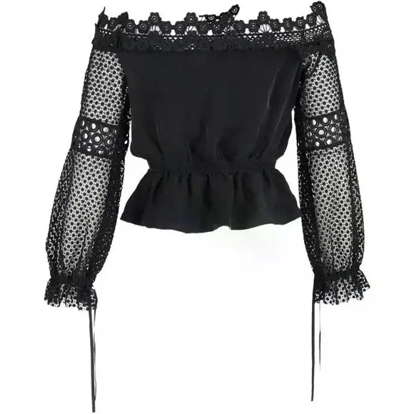 Self-Portrait Black Off-Shoulder Lace Peplum Blouse - Picture 2 of 6